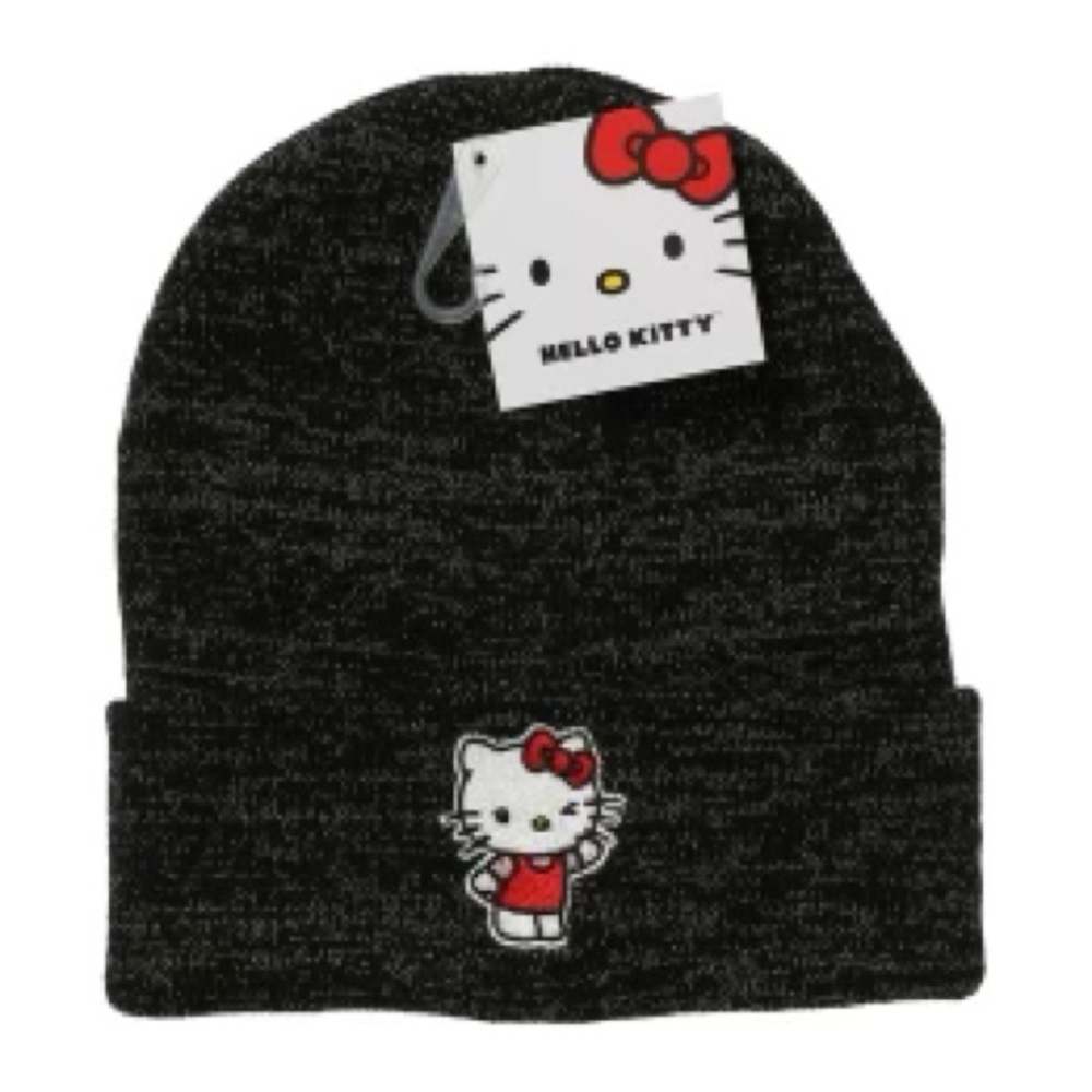 hello kitty cuff beanie Black with Gold weave one size